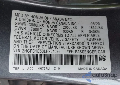 2020 Honda Civic Si Sedan from USA, damaged, VIN 2HGFC1E53LH704576